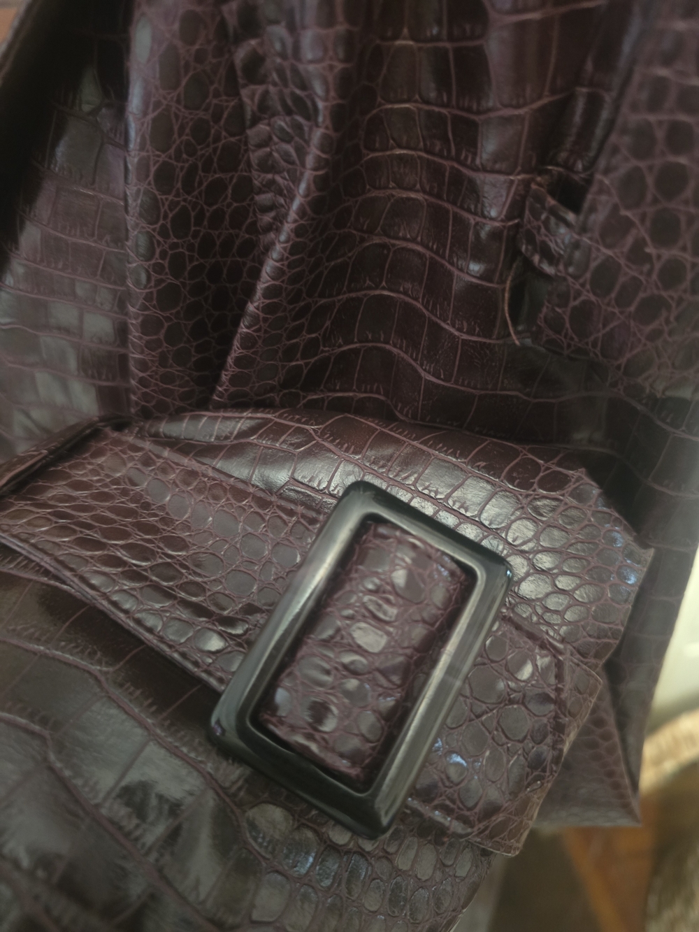 Avec Les Filles Dark Burgundy Croc-Embossed Trench Coat - Picture 6 of 10